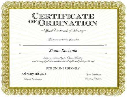 Ordained Minister Shaun Klucznik