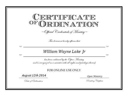 Ordained Minister William Wayne Lake  Jr