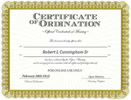 Ordained Minister Robert L Cunningham Sr